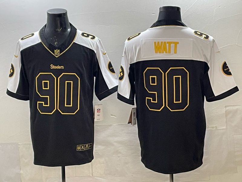 Men Nike 2025 Pittsburgh Steelers #90 Watt Black gold 3th generation Limited NFL Jersey 001